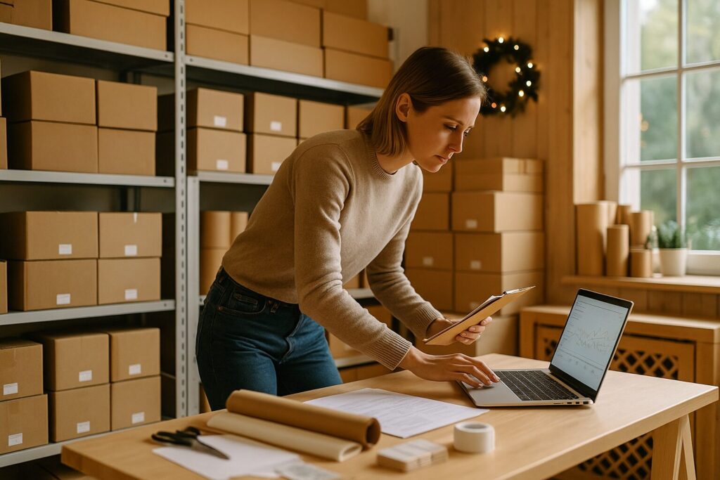 Właścicielka małego biznesu analizuje wyniki — audyt marketingowy.